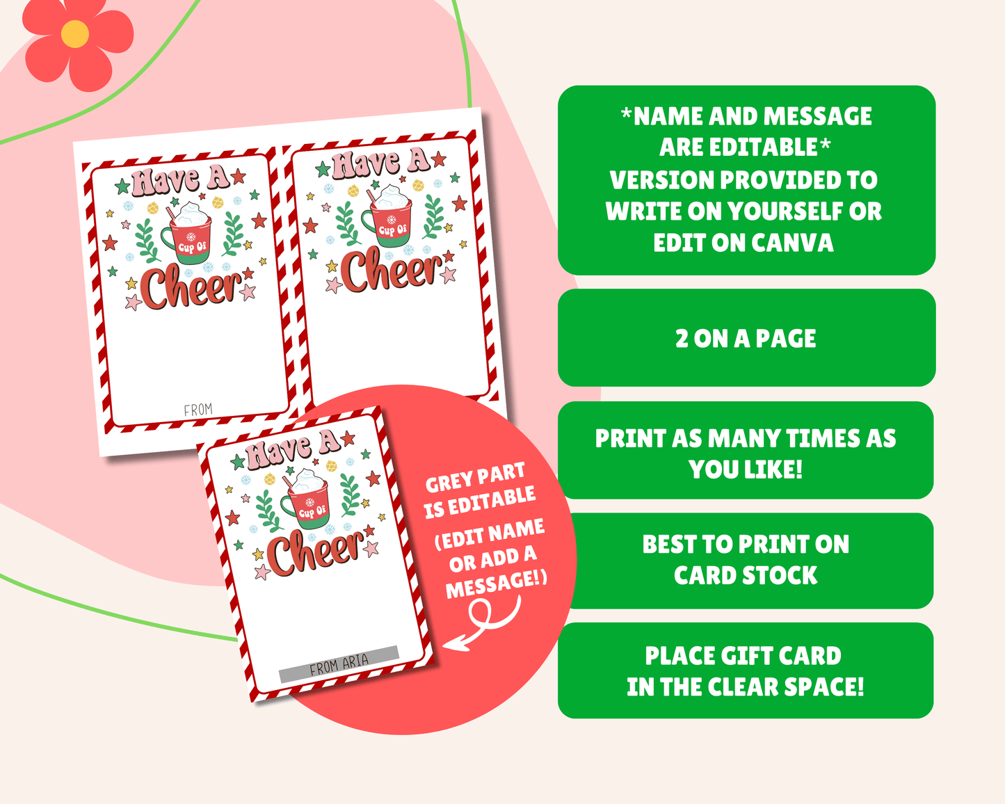 EDITABLE Printable Christmas Gift Card Holder