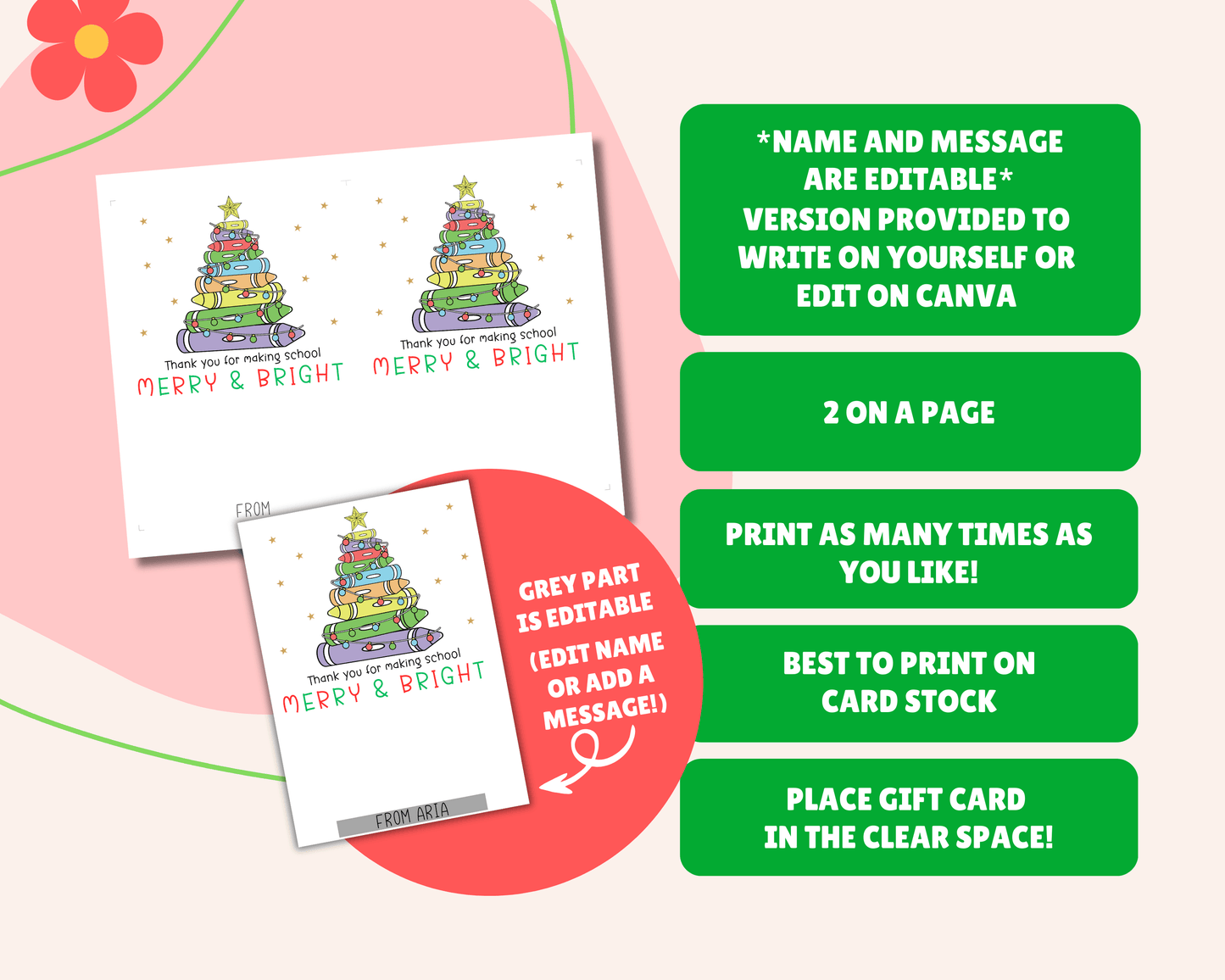 EDITABLE Printable Christmas Gift Card Holder