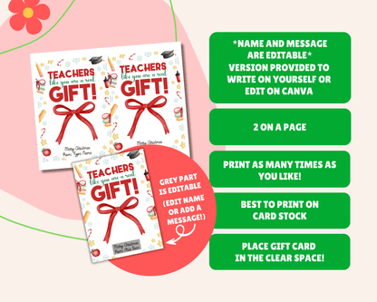 EDITABLE Printable Christmas Gift Card Holder