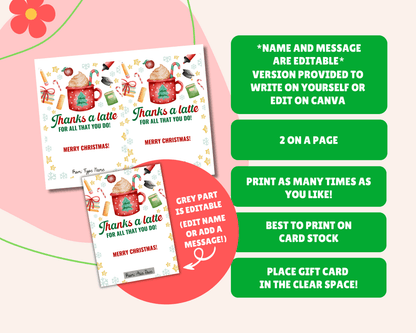 EDITABLE Printable Christmas Gift Card Holder