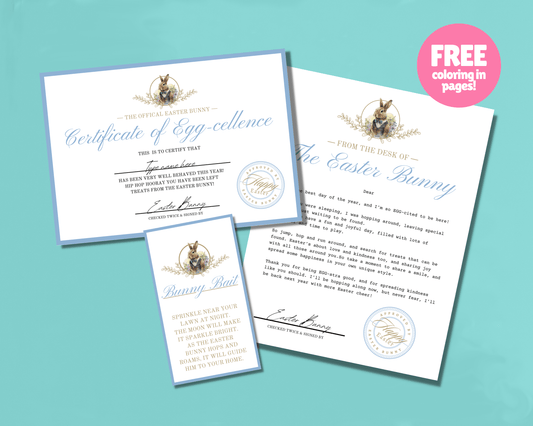 Bunny Bundle - Blue Easter Bunny Bait Tag, Editable Easter Bunny Letter, Certificate