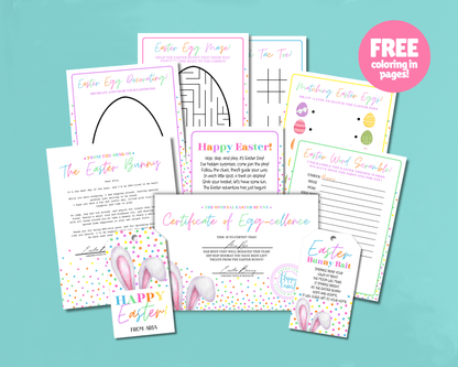 Easter Bunny Bundle – Colorful Bunny Bait Tag, Letter, Certificate, Gift Tags & Activity Pages