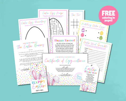 Easter Bunny Bundle – Colorful Bunny Bait Tag, Letter, Certificate, Gift Tags & Activity Pages