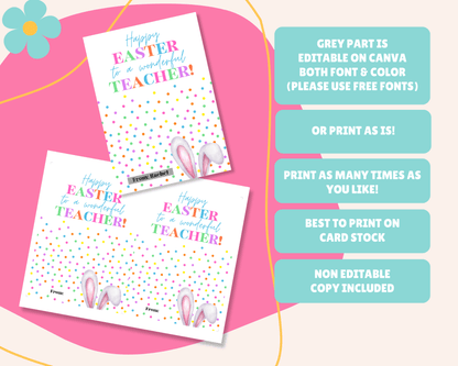EDITABLE Easter Teacher Gift Card Holder