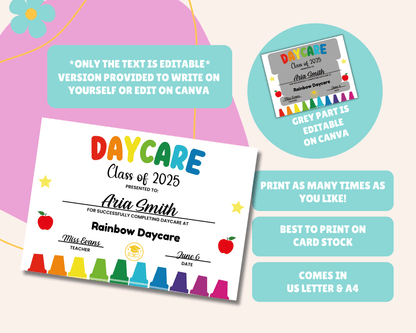 EDITABLE Last Day of Daycare Certificate
