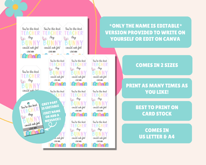 Editable Easter Gift Tags, Printable Easter Basket Tags