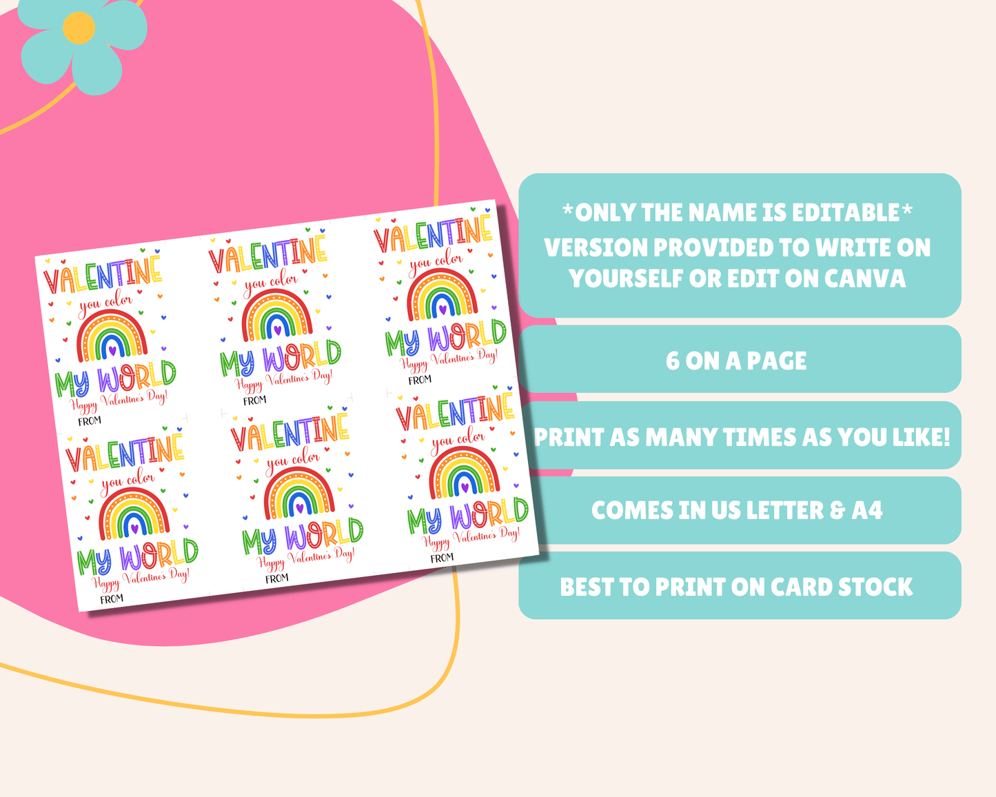 Editable Rainbow Valentine Cards for Kids Classroom Valentine