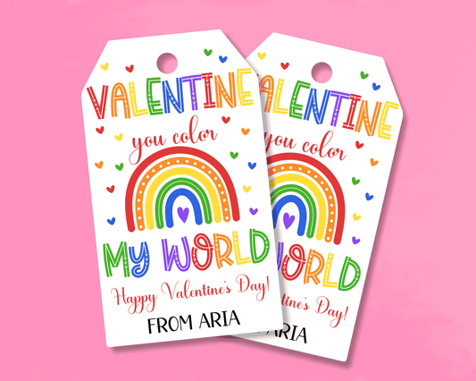 Editable Rainbow Treat Valentine Gift Tags for Kids Classroom Valentine