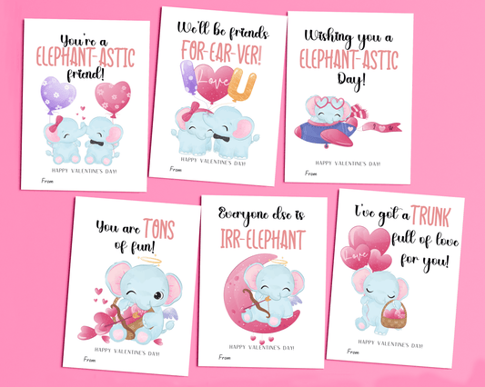 Editable Elephant Valentine Cards for Kids Classroom