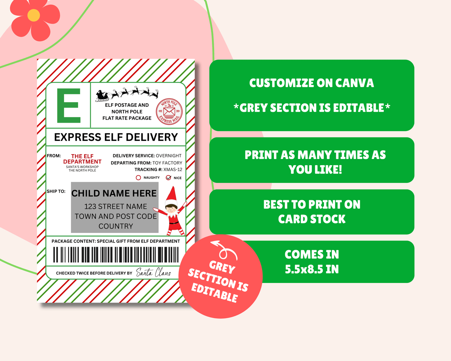 EDITABLE Elf Shipping Label