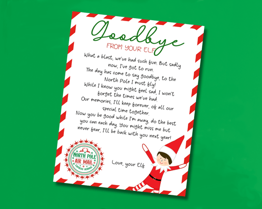 EDITABLE Goodbye from your Elf Letter