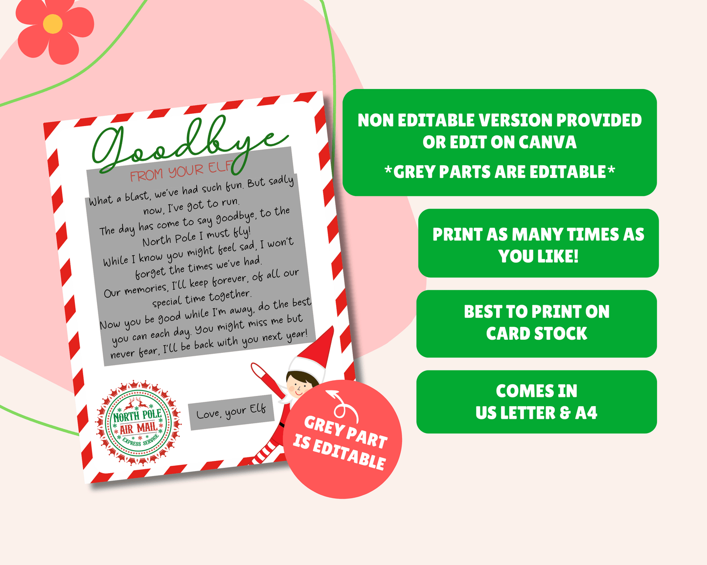 EDITABLE Goodbye from your Elf Letter