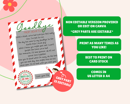 EDITABLE Goodbye from your Elf Letter