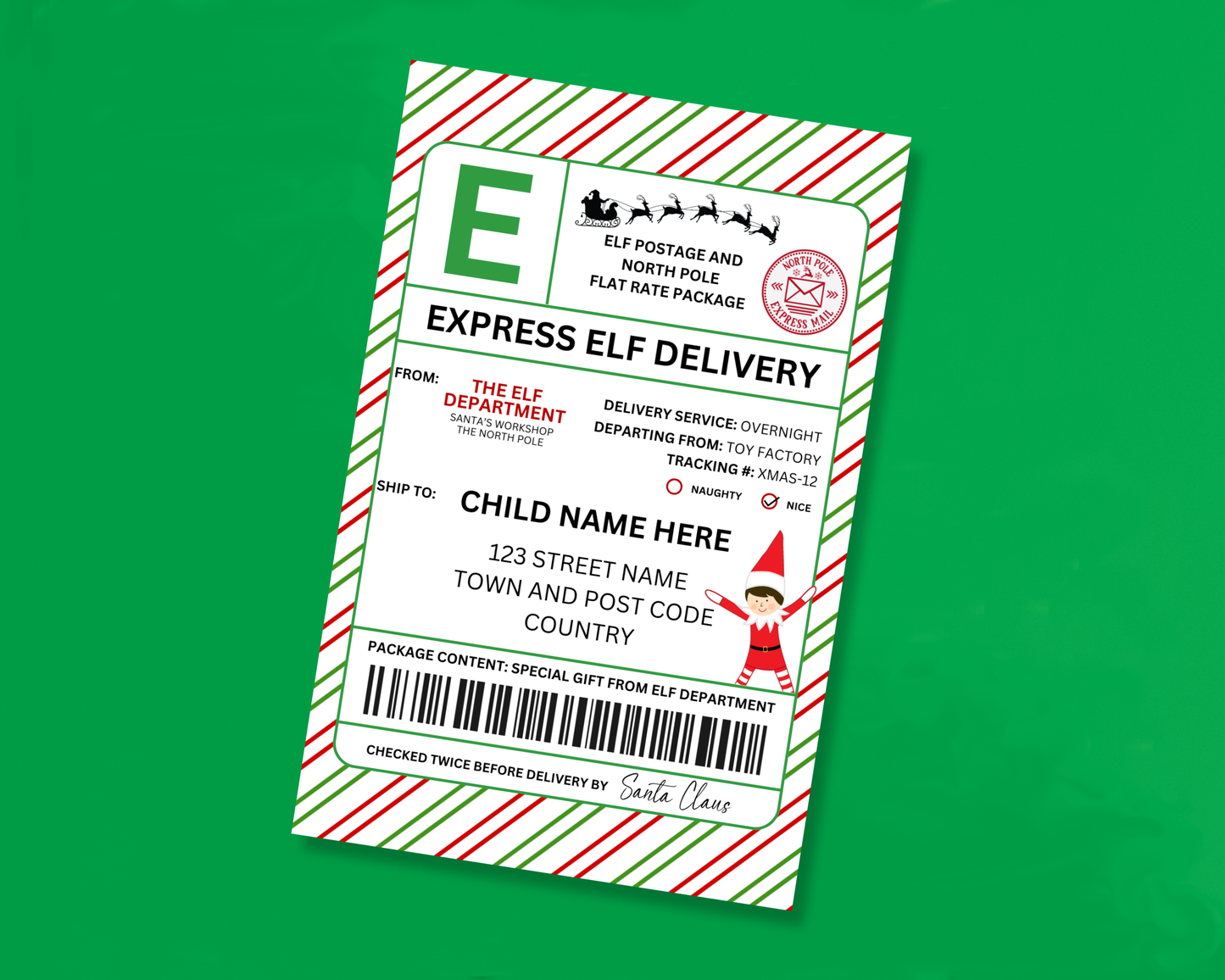 EDITABLE Elf Shipping Label