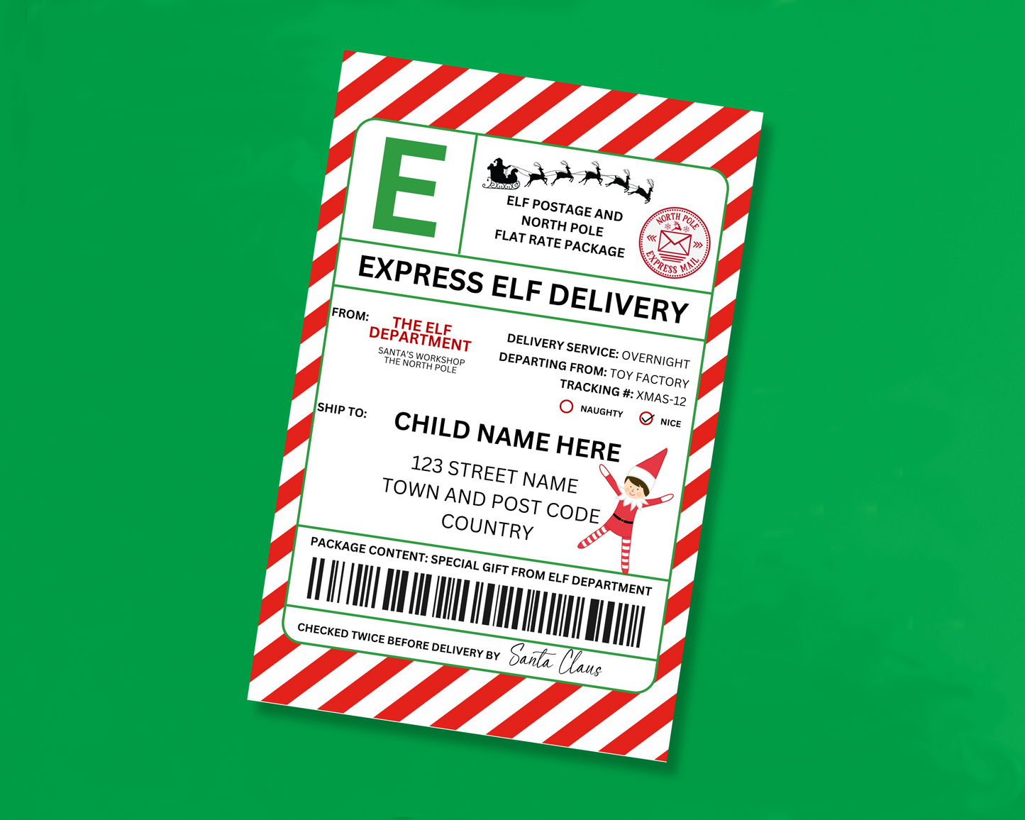 EDITABLE Elf Shipping Label