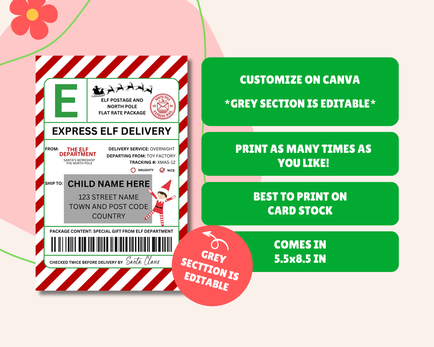 EDITABLE Elf Shipping Label