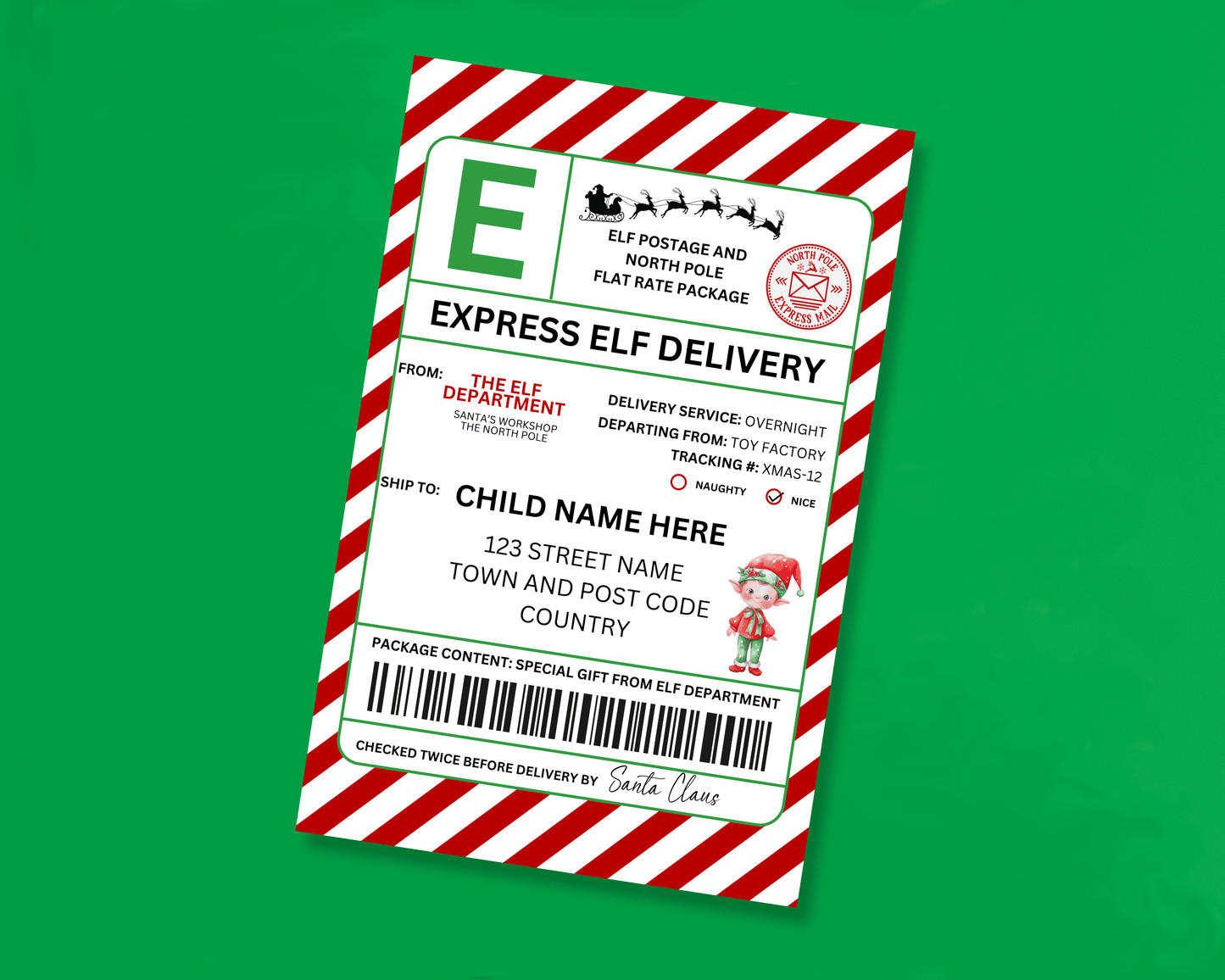 EDITABLE Elf Shipping Label