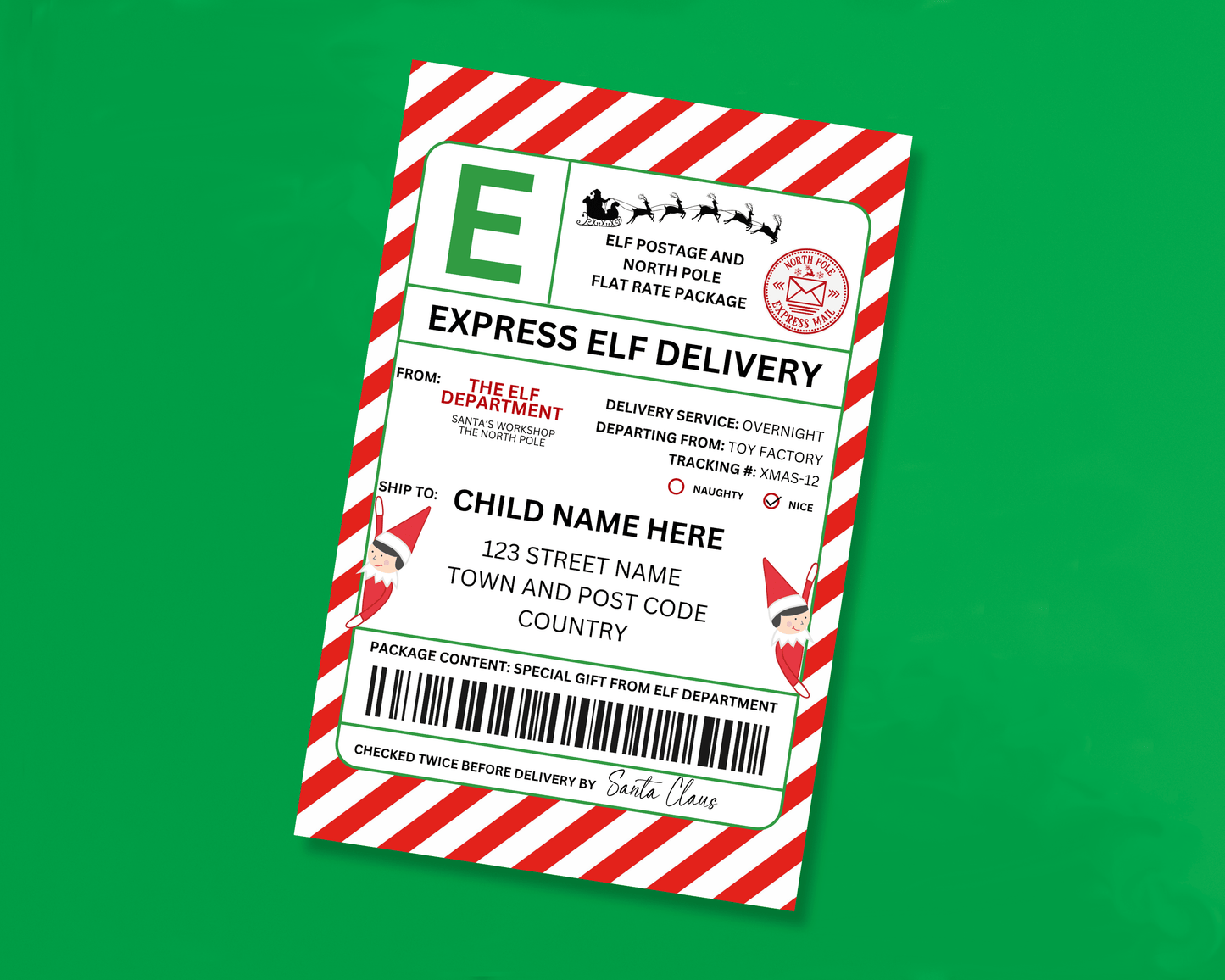 EDITABLE Elf Shipping Label