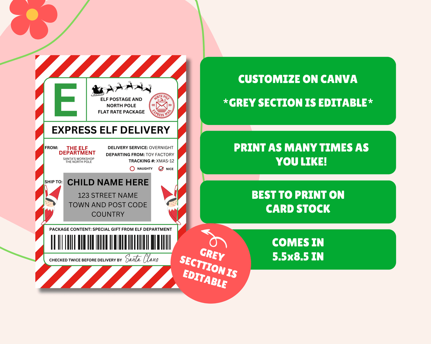 EDITABLE Elf Shipping Label