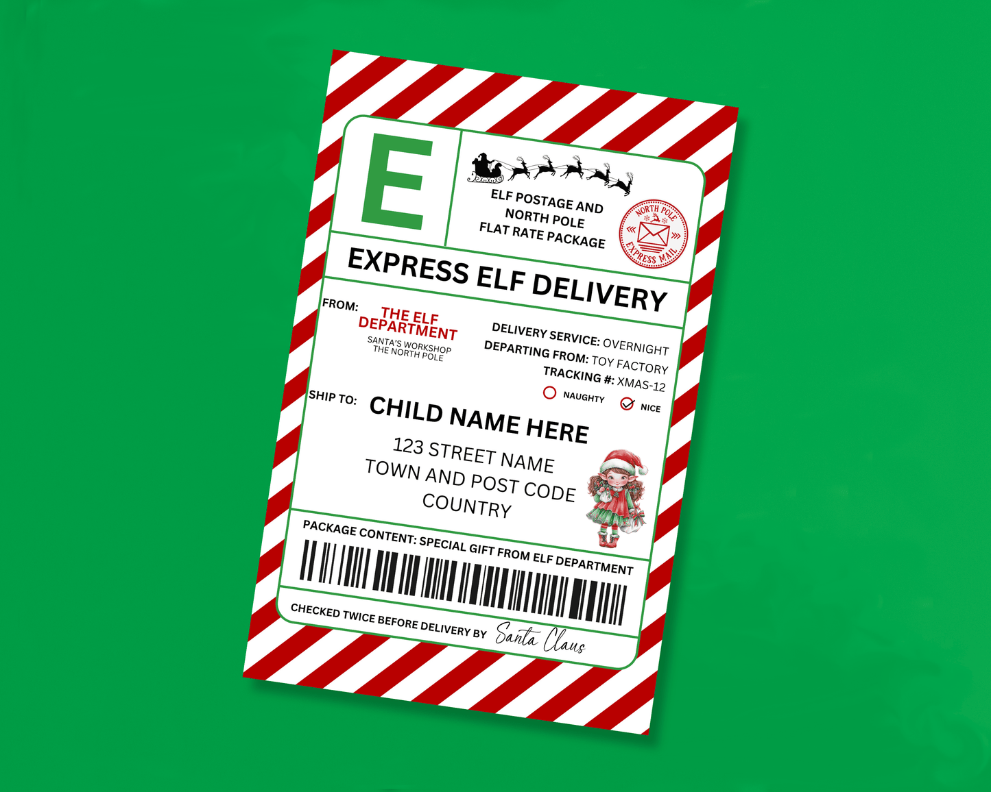 EDITABLE Elf Shipping Label