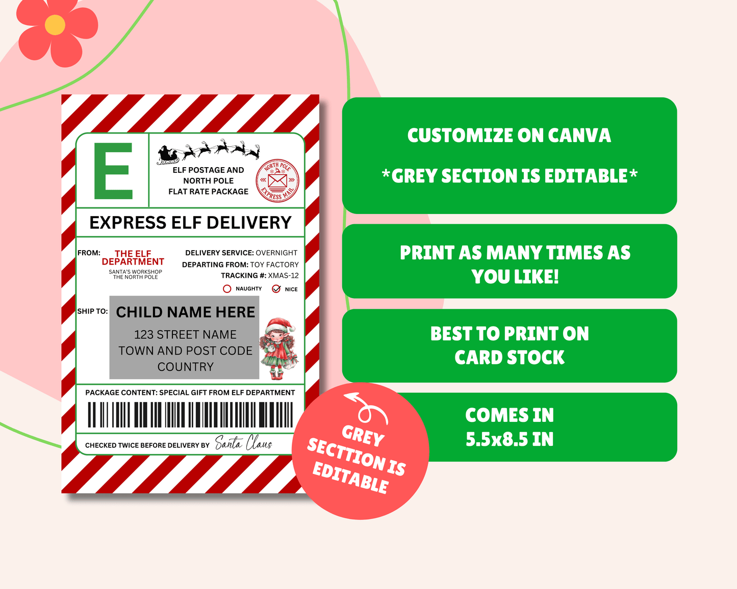 EDITABLE Elf Shipping Label