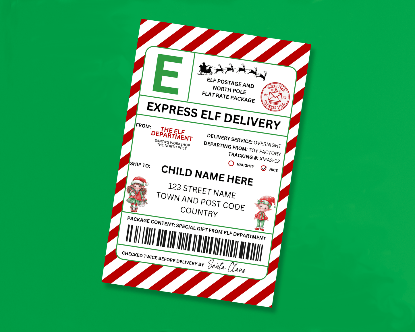 EDITABLE Elf Shipping Label