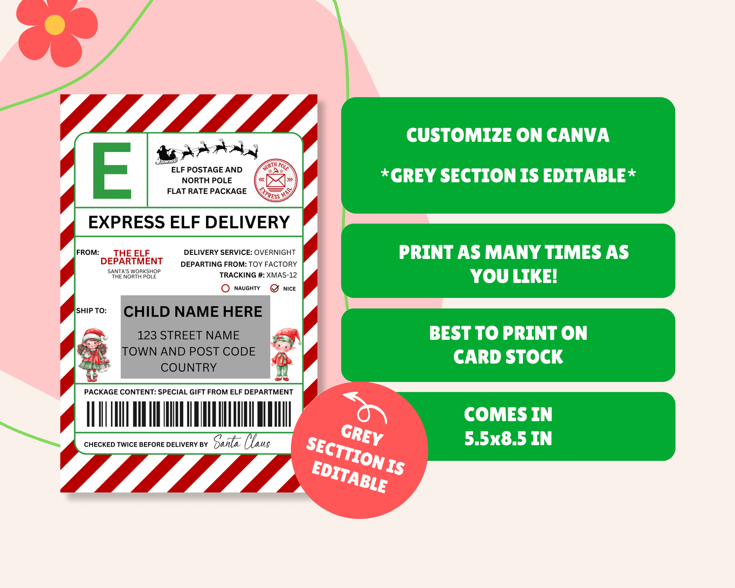 EDITABLE Elf Shipping Label
