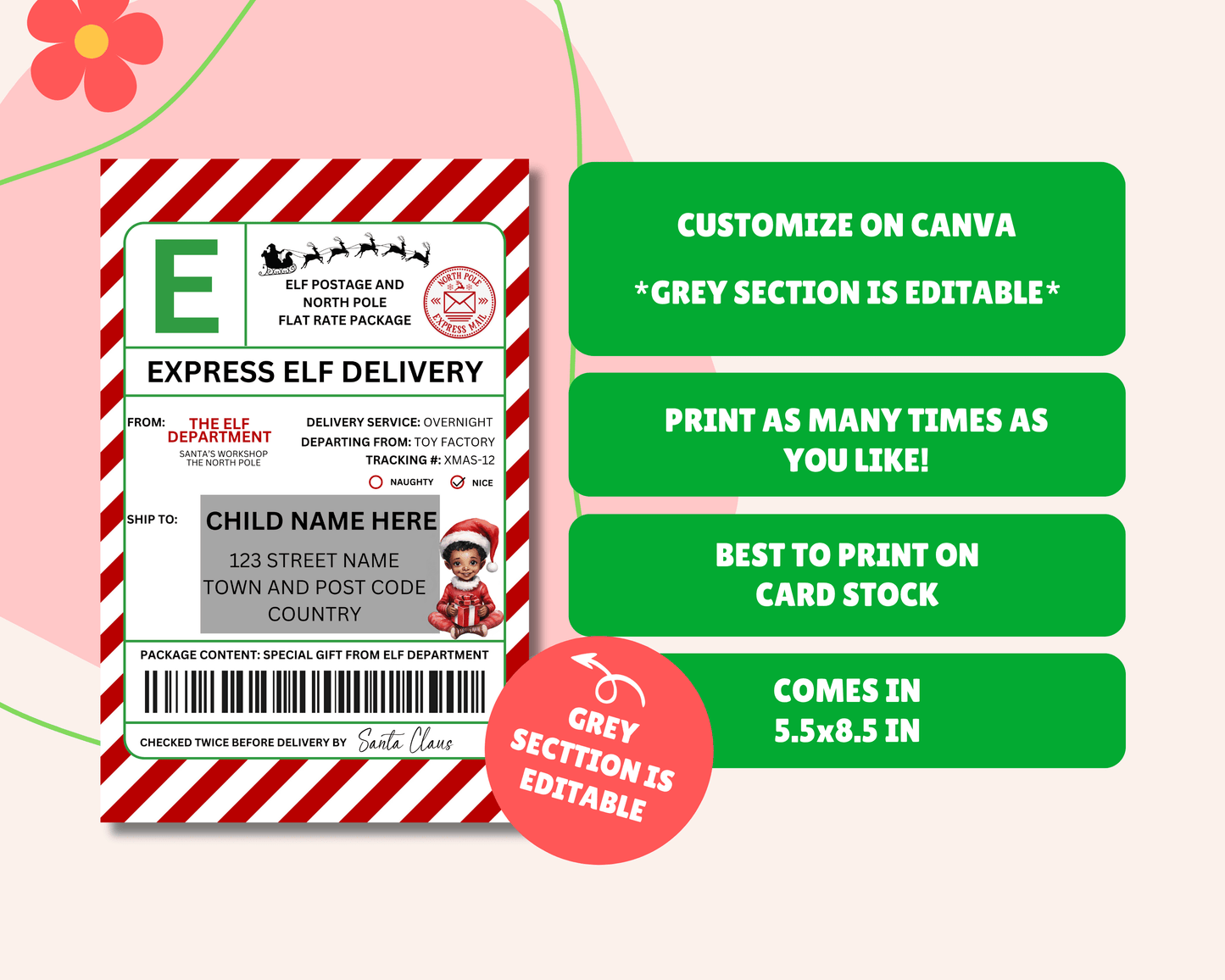 EDITABLE Elf Shipping Label