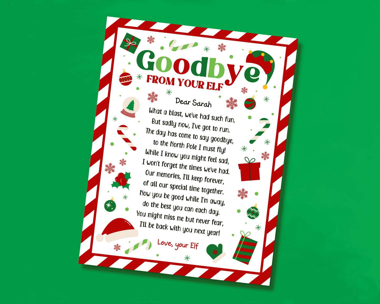 EDITABLE Goodbye from your Elf Letter