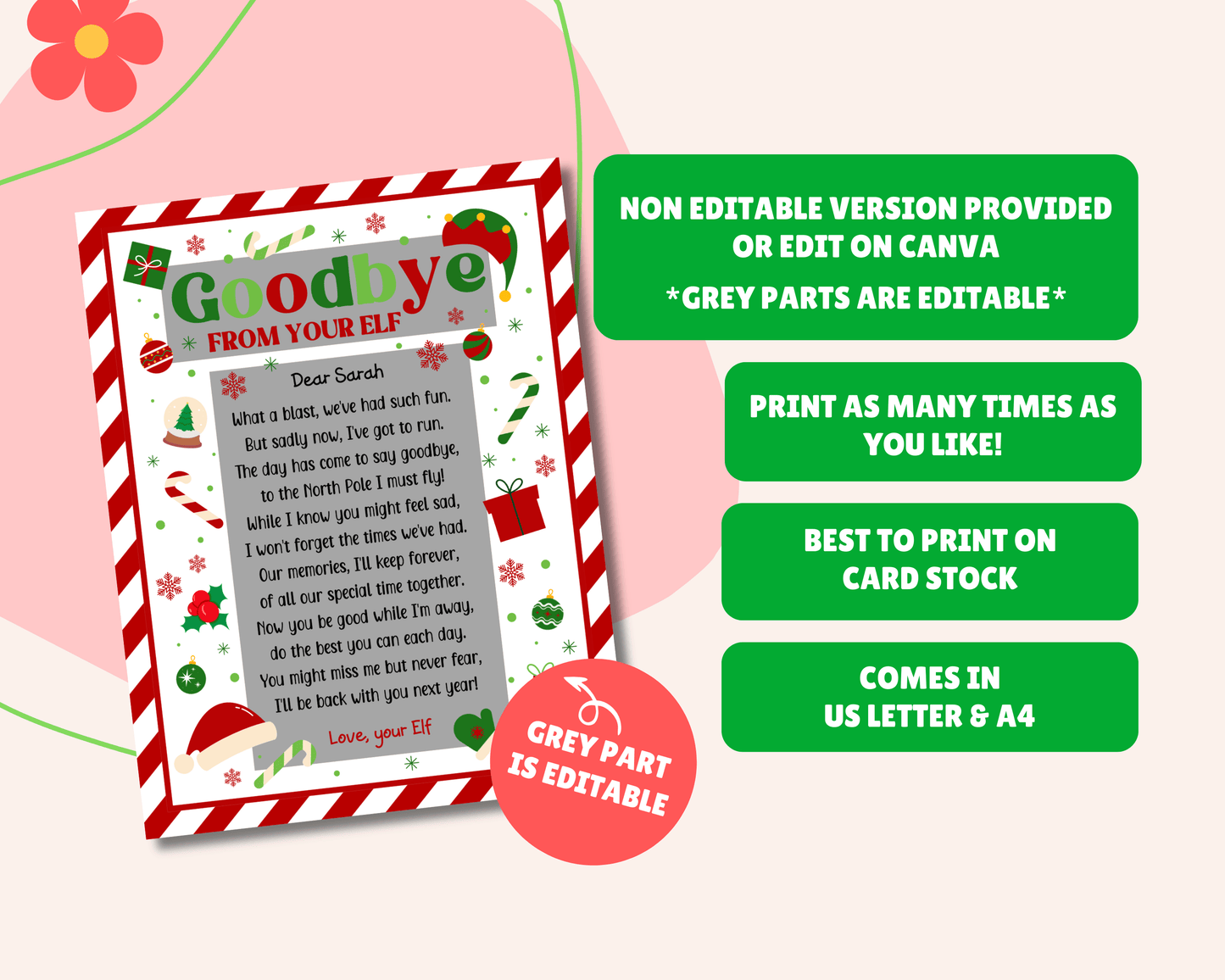 EDITABLE Goodbye from your Elf Letter