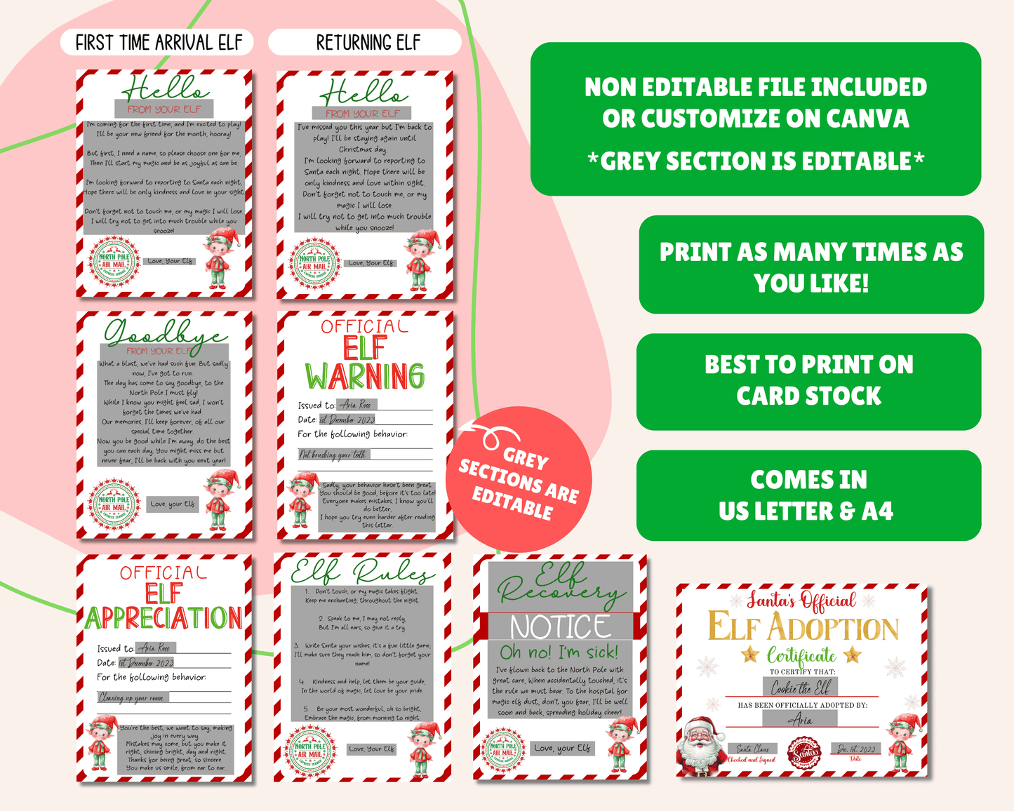 EDITABLE Elf Letter Set