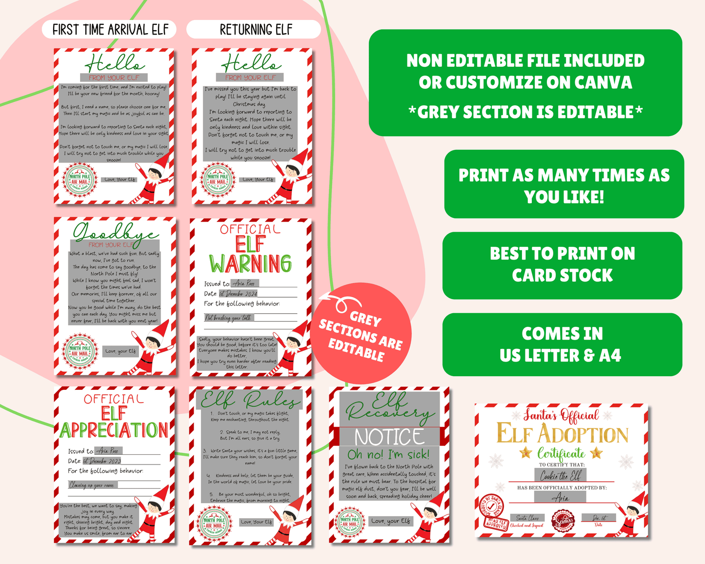 EDITABLE Elf Letter Set