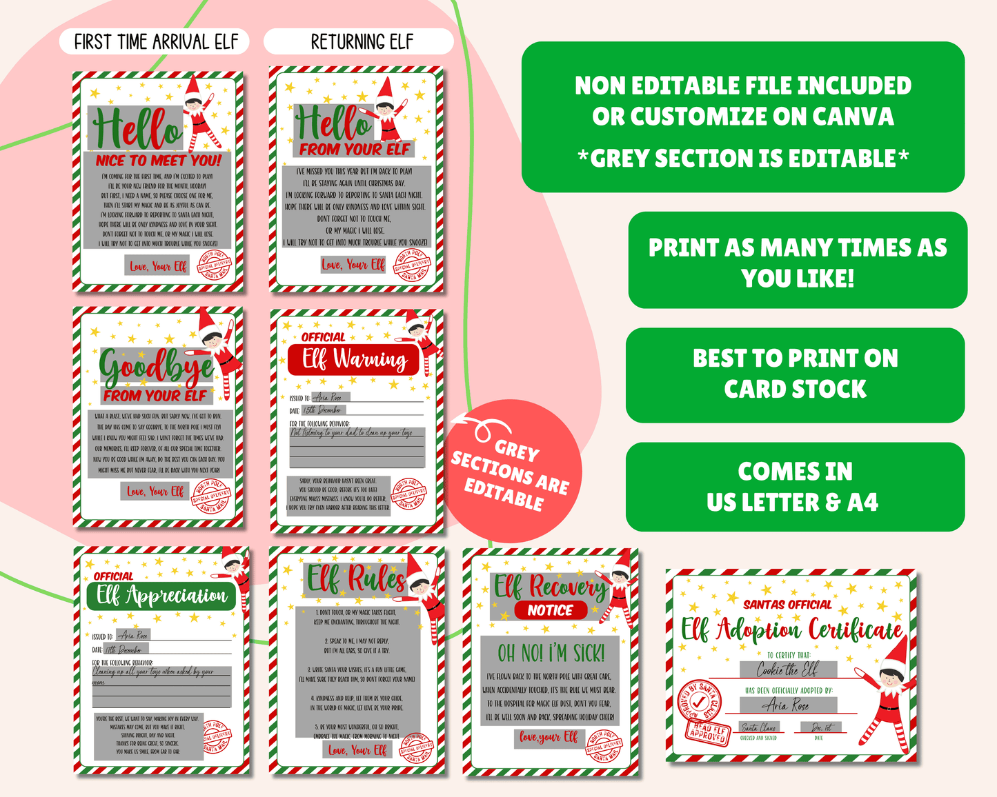 EDITABLE Elf Letter Set