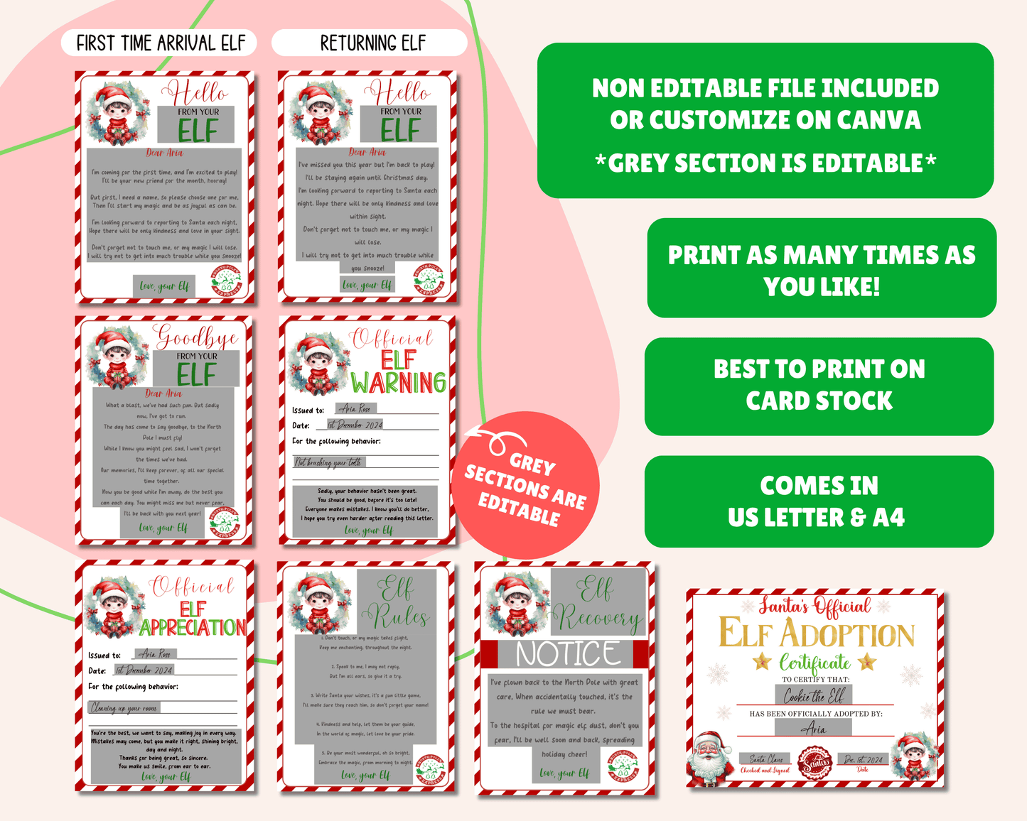 EDITABLE Elf Letter Set