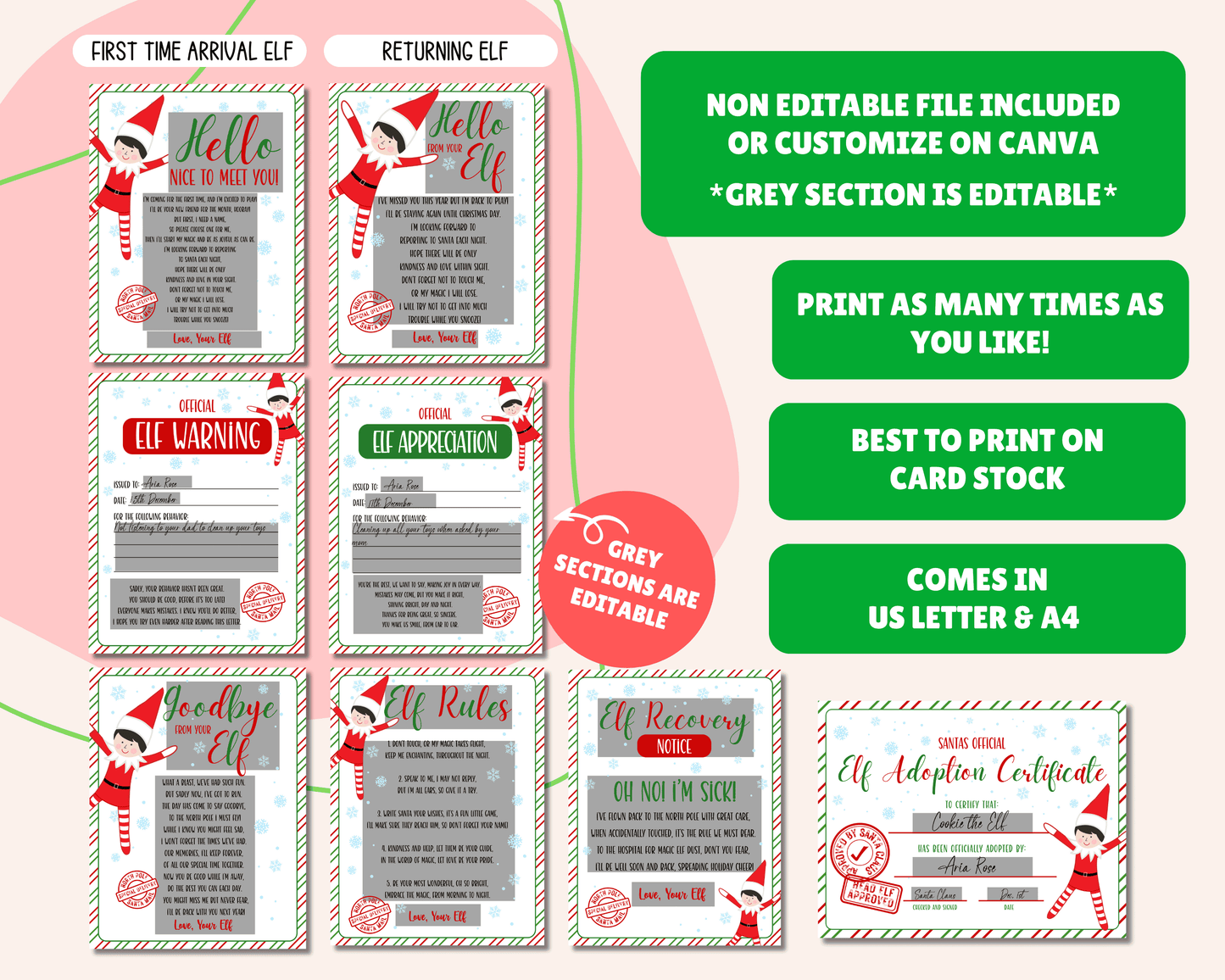 EDITABLE Elf Letter Set