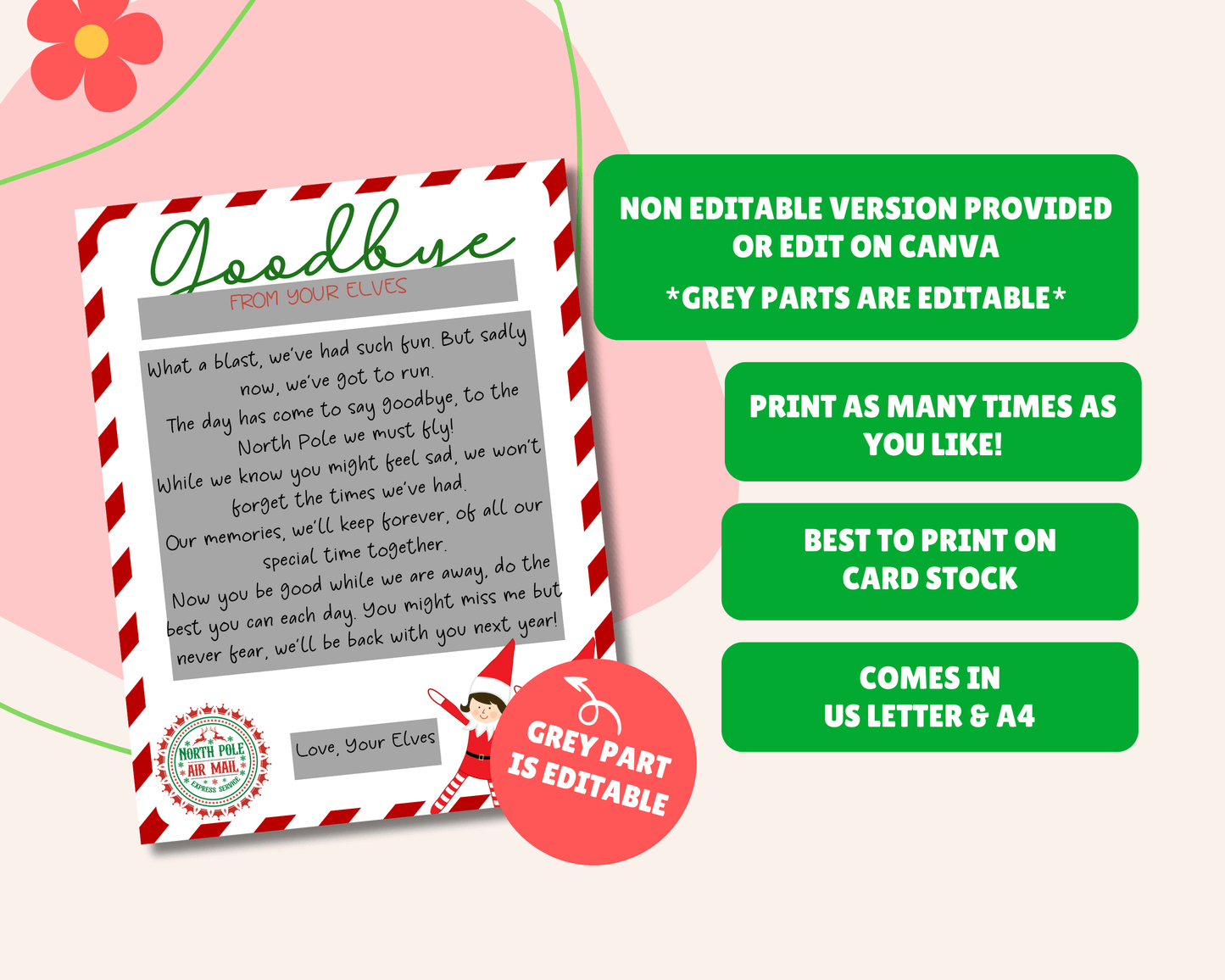 EDITABLE Goodbye from your Elves Letter