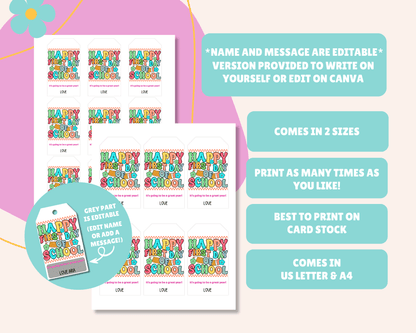 EDITABLE First Day Of School Gift Tag