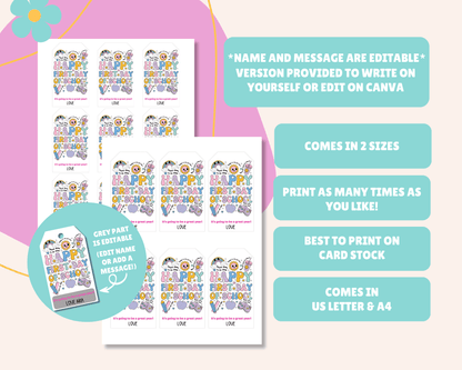 EDITABLE First Day Of School Gift Tag