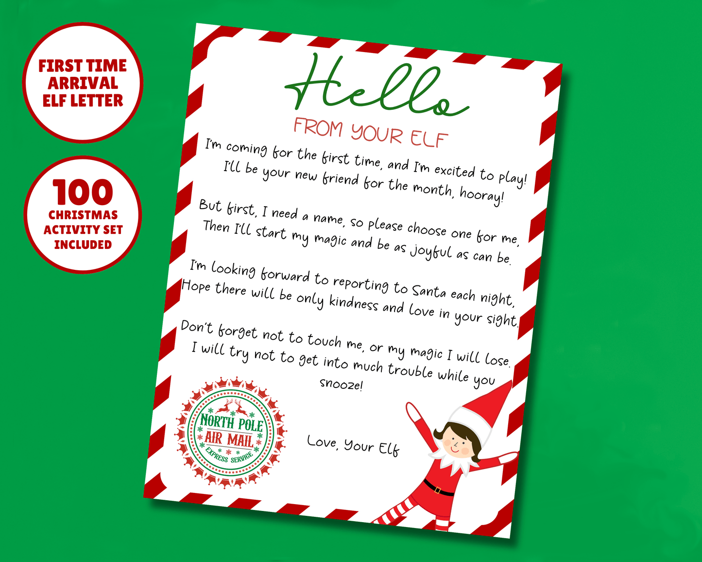 EDITABLE First Time Arrival Girl Elf Hello Letter