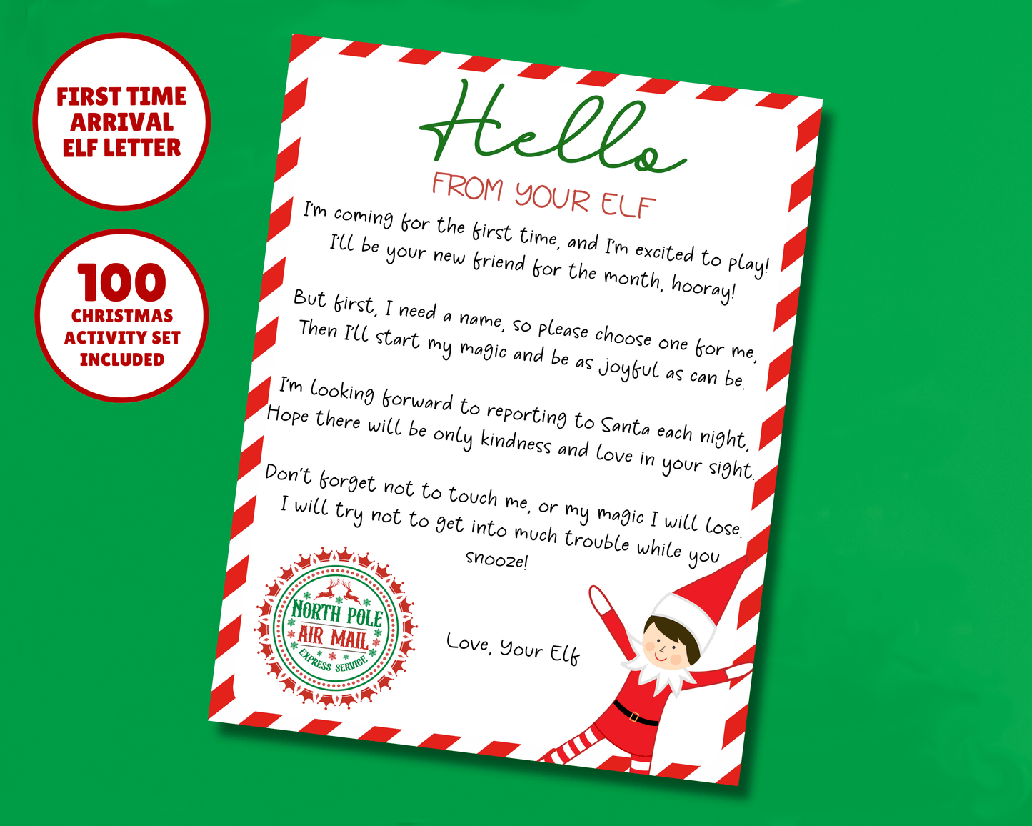 EDITABLE First TIme Arrival Elf Hello Letter