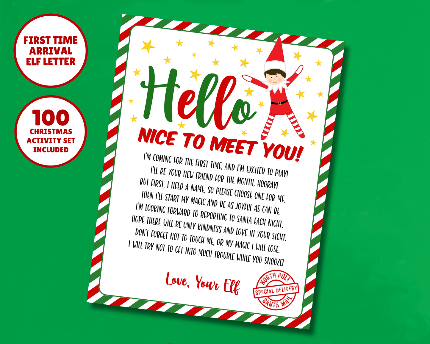 EDITABLE First TIme Arrival Elf Hello Letter