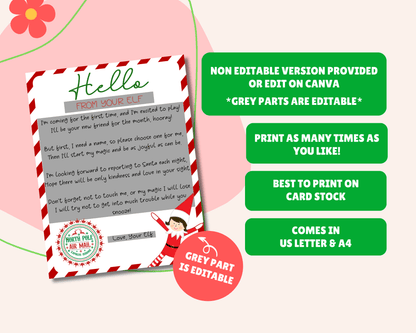 EDITABLE First Time Arrival Girl Elf Hello Letter