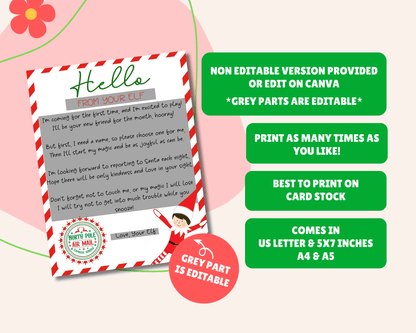 EDITABLE First TIme Arrival Elf Hello Letter