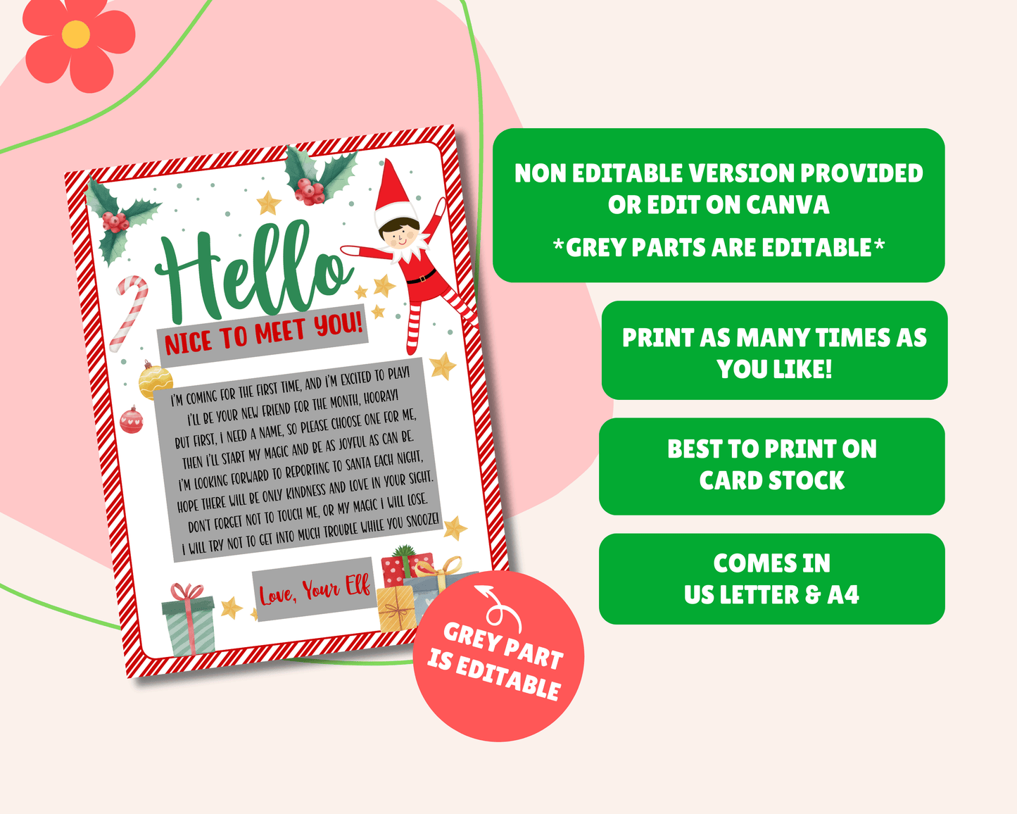 EDITABLE First TIme Arrival Elf Hello Letter