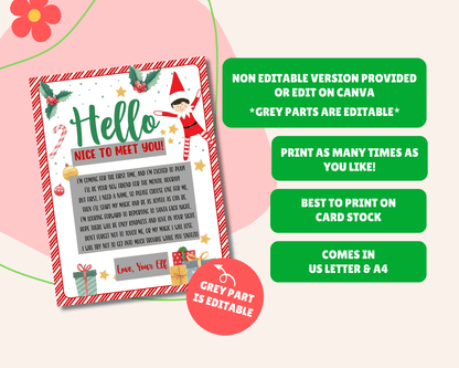 EDITABLE First TIme Arrival Elf Hello Letter