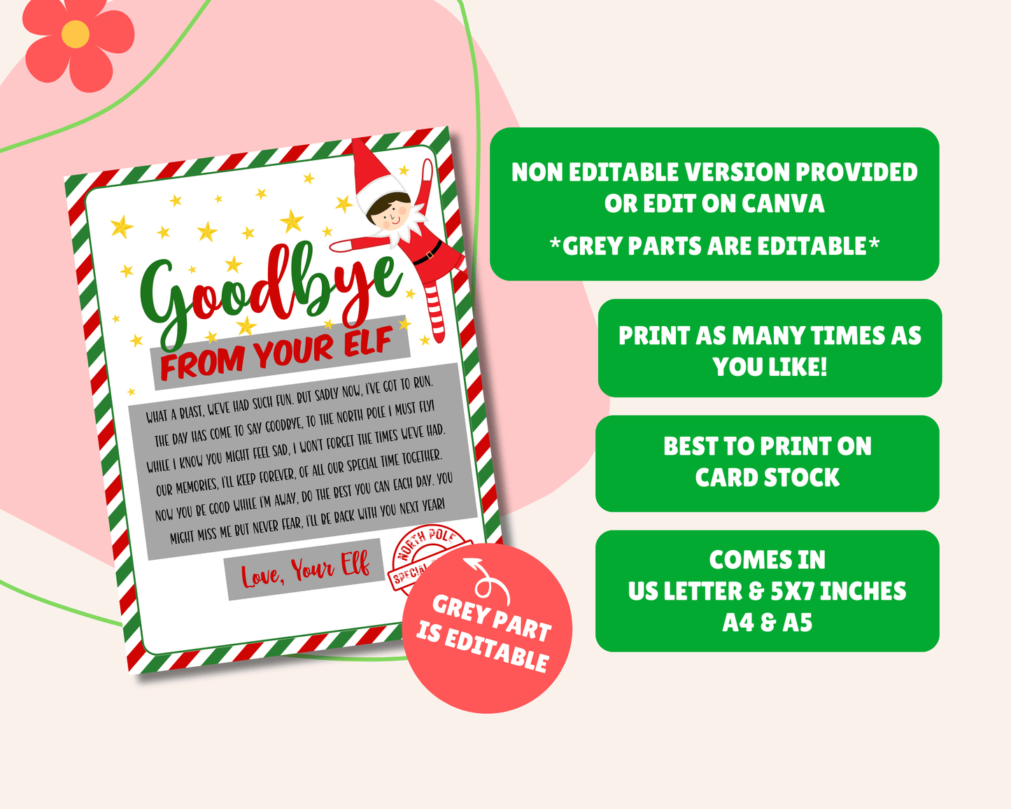 EDITABLE First TIme Arrival Elf Hello Letter