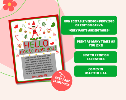EDITABLE First TIme Arrival Elf Hello Letter