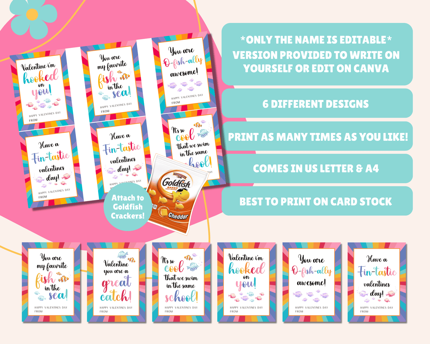 Editable Fish Valentine Cards for Kids Classroom Valentine