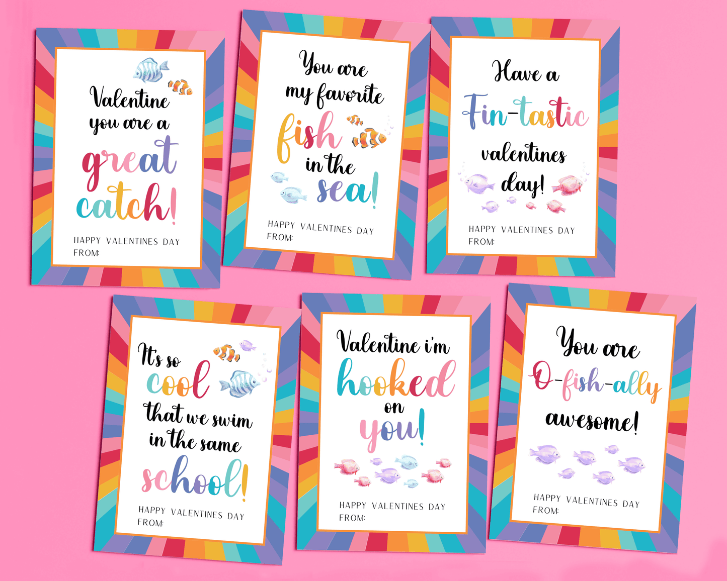 Editable Fish Valentine Cards for Kids Classroom Valentine