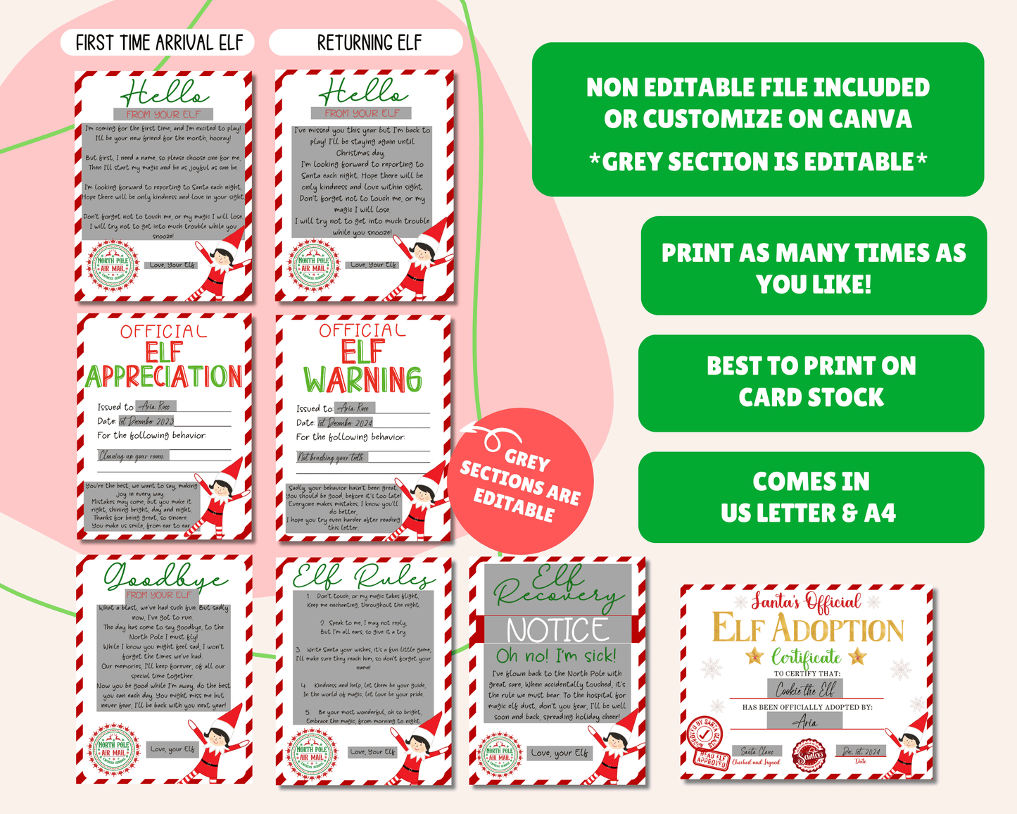 EDITABLE Girl Elf Letter Set